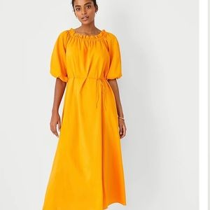 NWT Ann Taylor Shirred Boatneck MIDI Dress- Orange